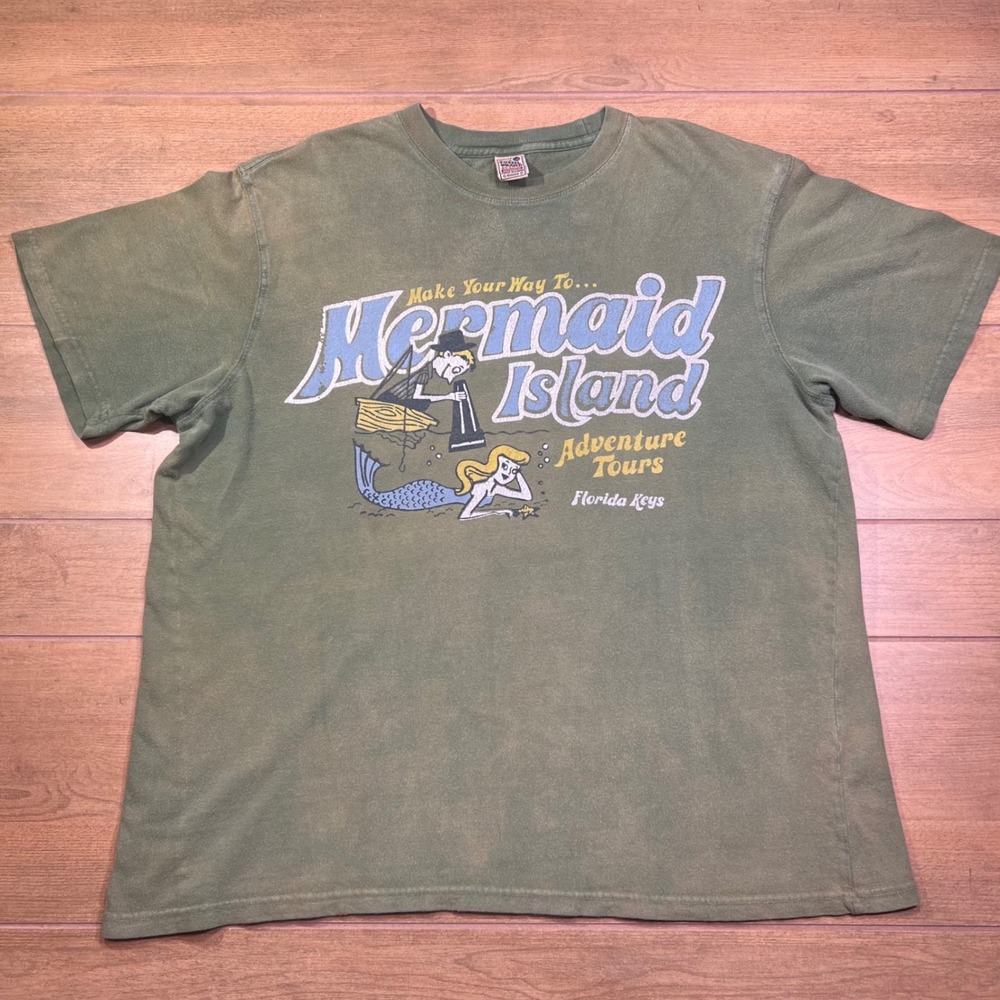 Fossil Brand Mens T Shirt Sz L Green‎ Mermaid Island Adventure Tours Florida Y2K